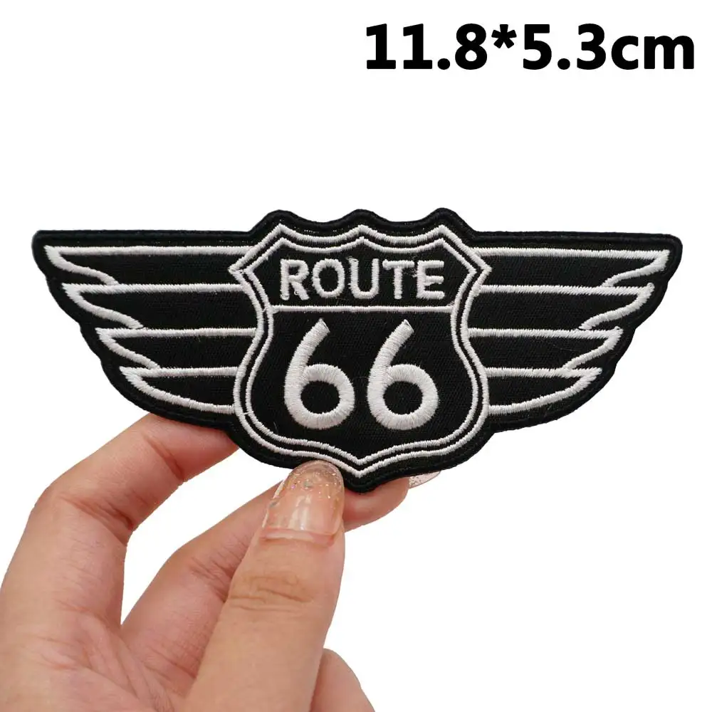 Insignia de Ruta 66, aplique bordado, etiqueta de costura, parches de motorista punk con respaldo de gancho - imagen 5