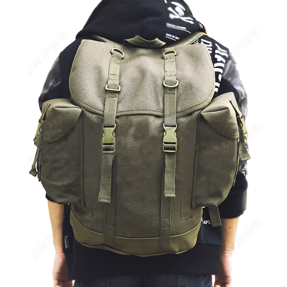 Mochila de lona de estilo alemán 35L gran capacidad senderismo Camping Trekking mochila de viaje al aire libre verde Vintage impermeable duradera - imagen 5