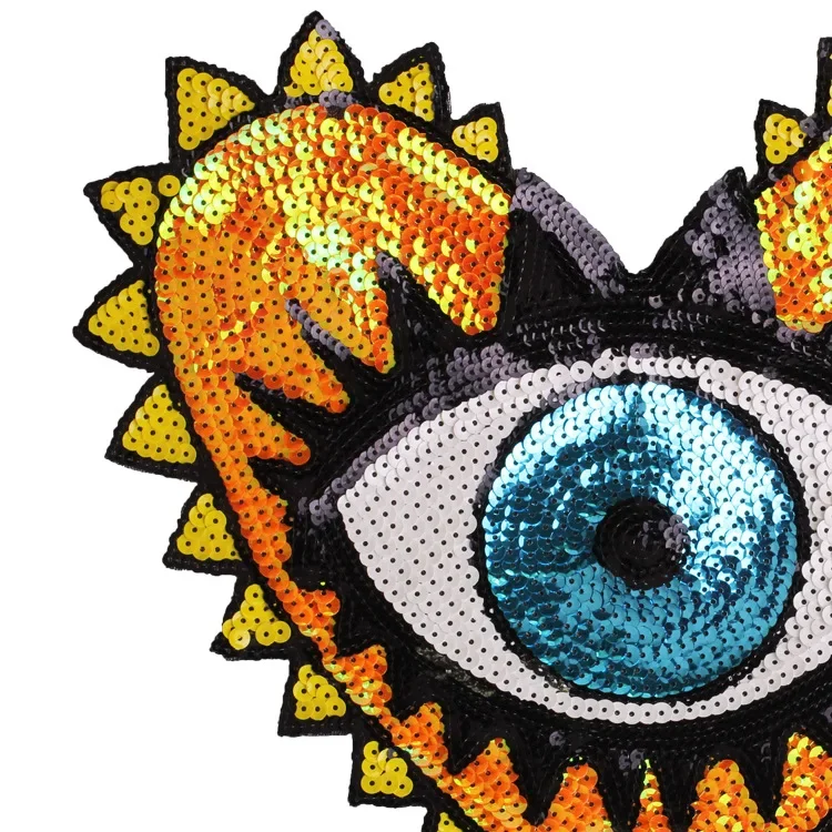 Parches de lentejuelas grandes con bordado de ojo de corazón, insignias termoadhesivas para planchar, adornos de mezclilla - imagen 2