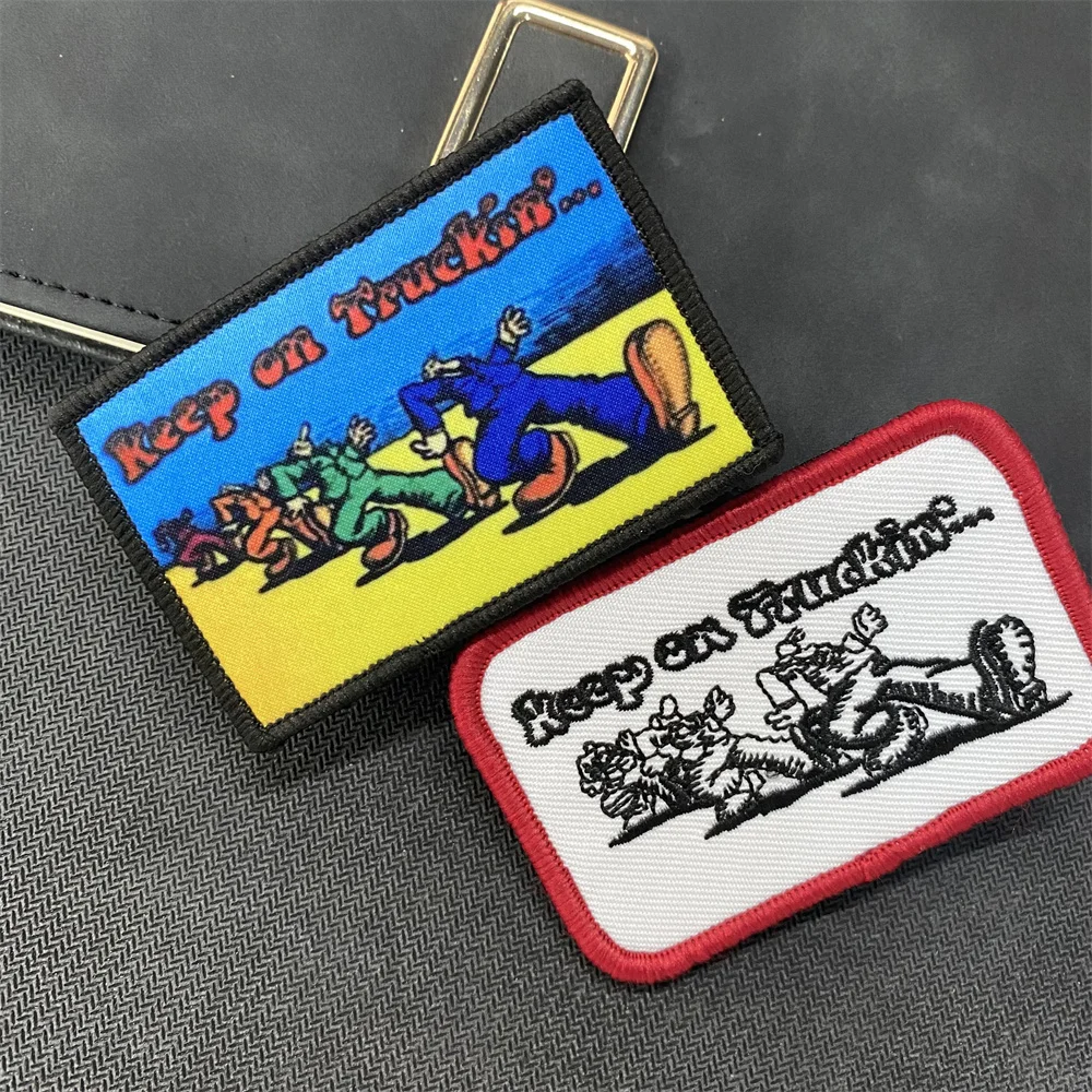 Keep on Truckin moral parches bordados para ropa, personaje de dibujos animados, mochila táctica, insignia, pegatina de impresión, gancho y bucle - imagen 3
