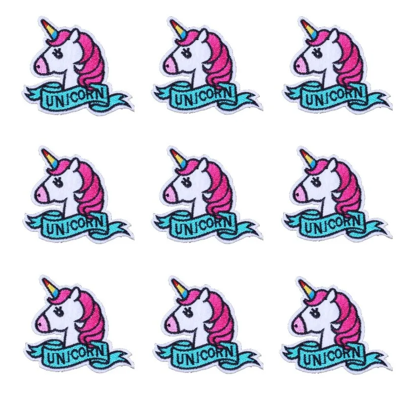 Parches bordados de unicornio de dibujos animados, 10 unids/lote, parche Fusible para planchar en la ropa, apliques de decoración de fiesta - imagen 5
