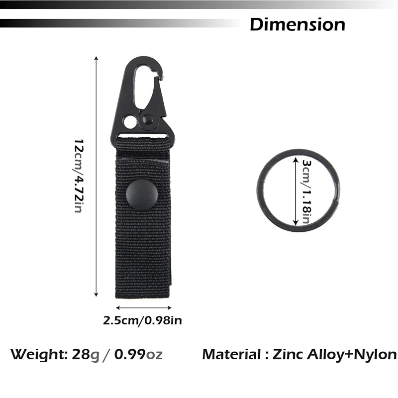 LLavero de mosquetón táctico EDC para exteriores, llavero Molle, correas, mochila, gancho colgante con hebilla a presión de Metal, accesorio de caza - imagen 2