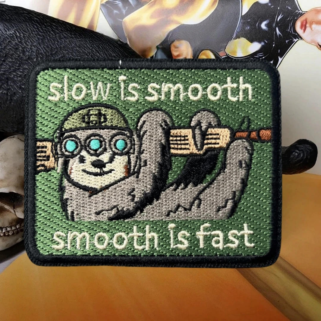 Lento es suave, suave es rápido, parche táctico de moral, parches militares bordados personalizados con gancho para ropa, pegatina para mochila - imagen 4