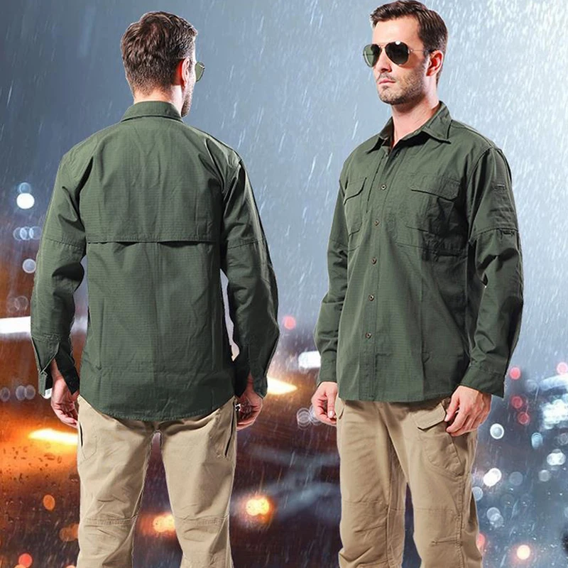 Camisa de manga larga para exteriores, camisas activas CS outdosr para hombre, diseño de primavera y otoño, marca de gran tamaño, S-XXL, calidad verde militar Ou - imagen 2