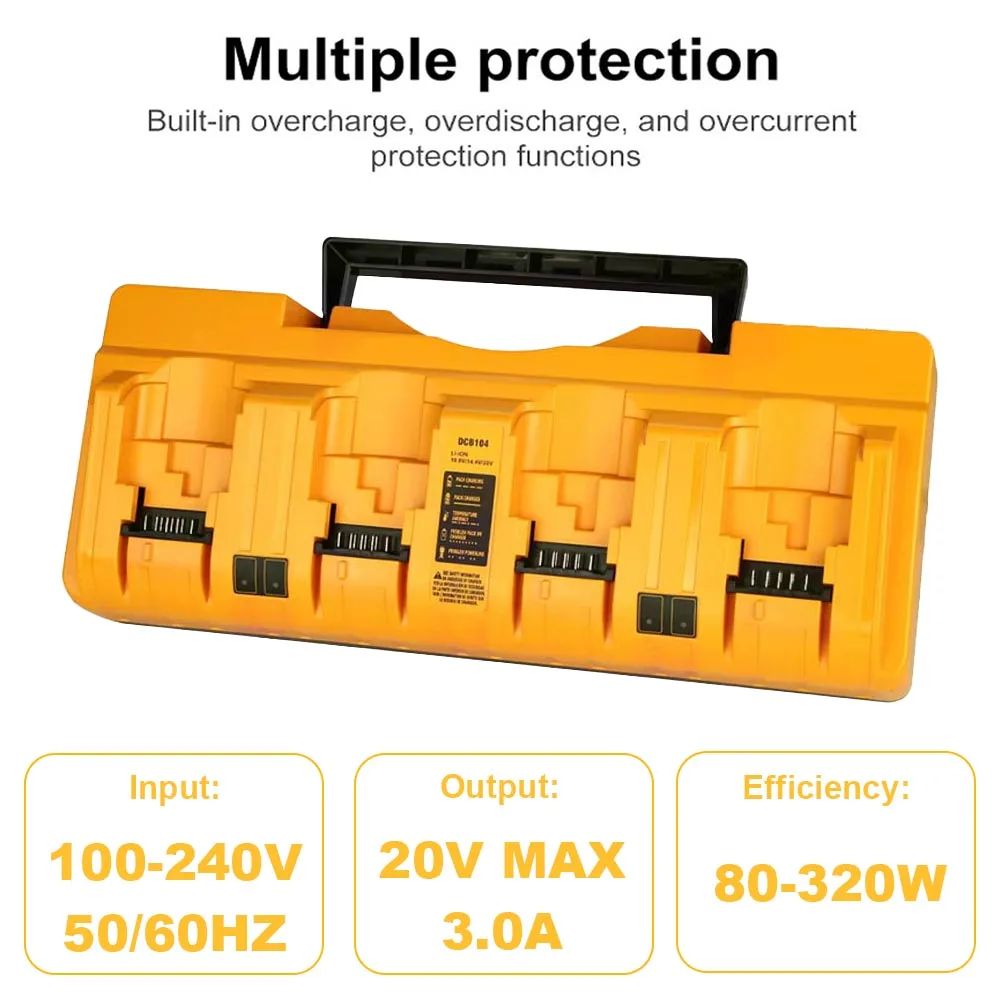Cargador rápido DCB104 para batería de litio DeWalt 12V-18V de cuatro puertos simultáneamente DCB204 DCB205 DCB127 DCB105 - imagen 3