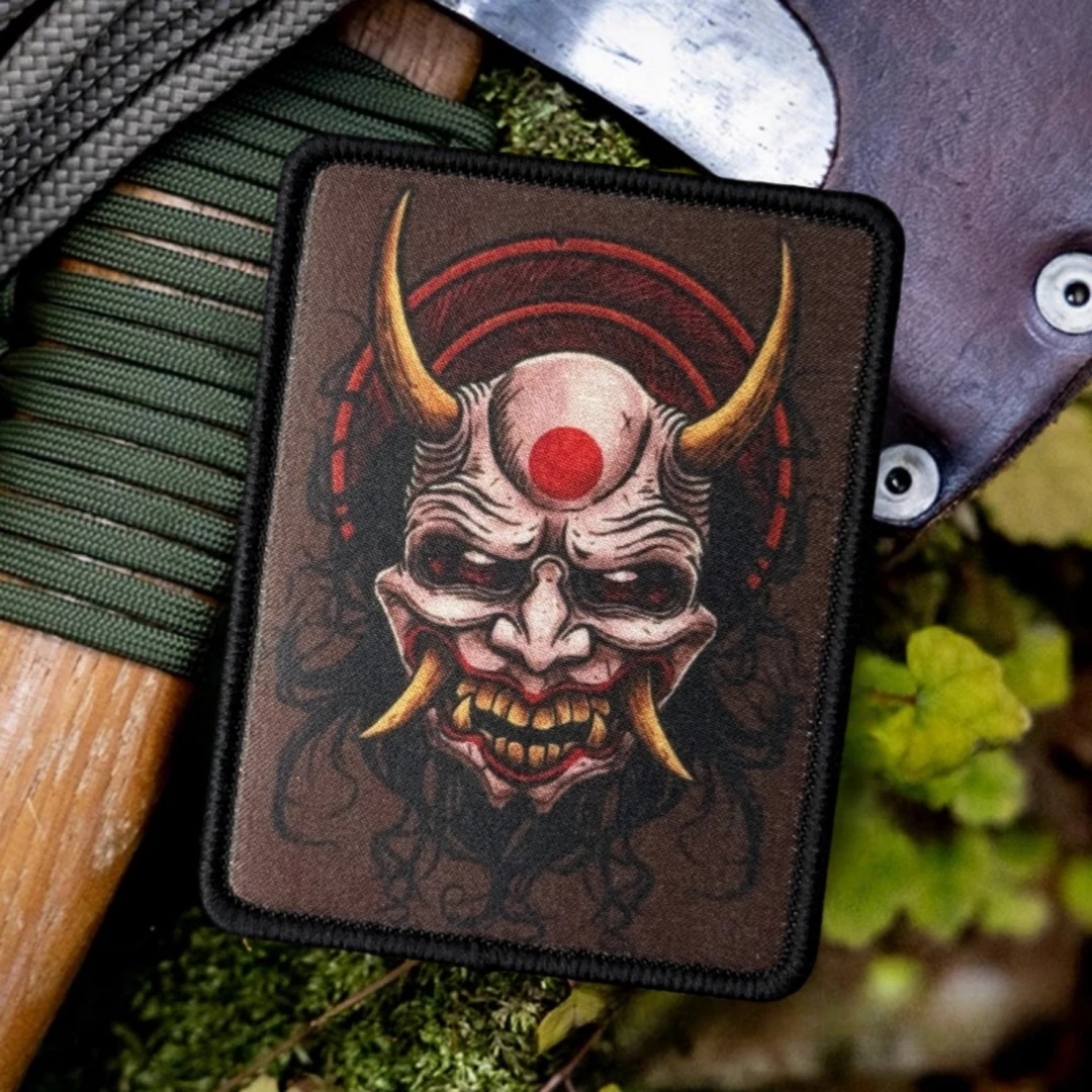 Máscara Hannya, demonio malvado, insignia de moral samurái, parche militar táctico impreso, parches de gancho y bucle para ropa, pegatina para mochila - imagen 4