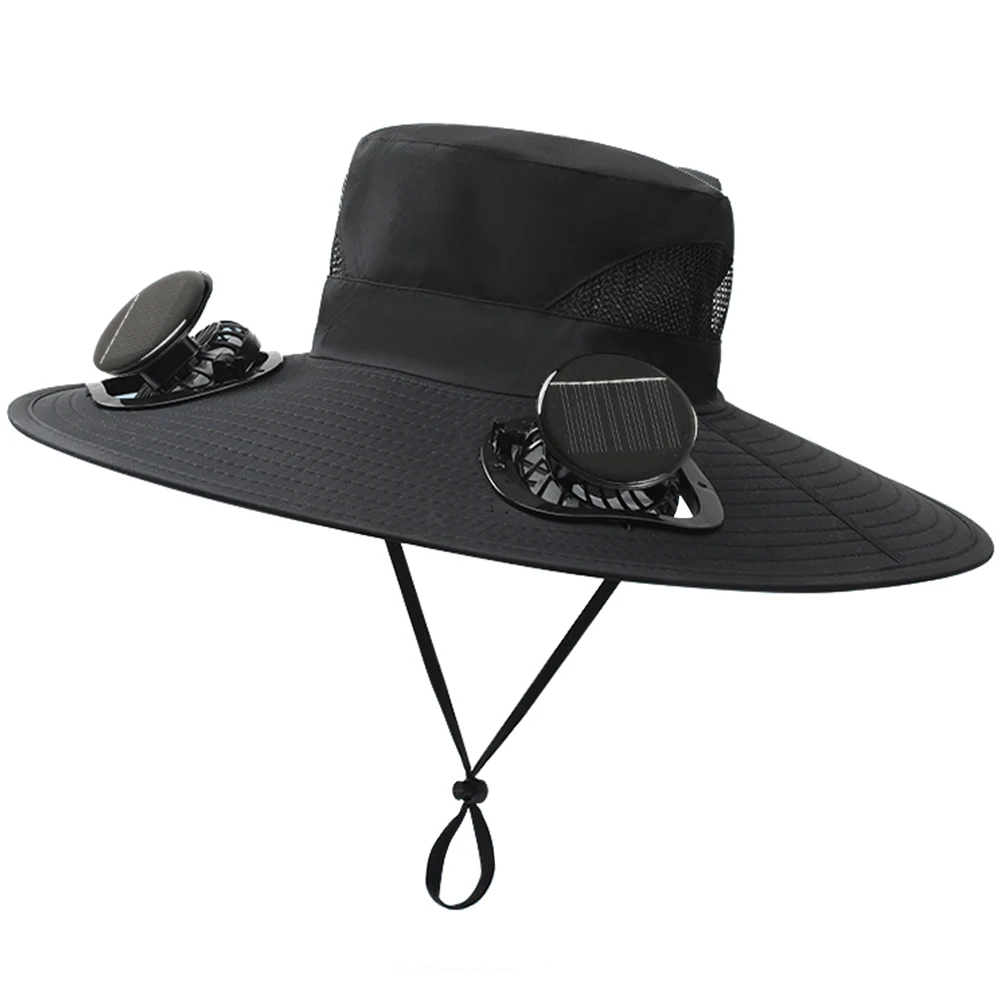 Sombrero de sol de ala ancha para exteriores con 2 ventiladores solares, sombrero de cubo para el sol, gorra de pesca para hombres y mujeres UPF 50+, gorra de cubo para caza y Camping - imagen 3