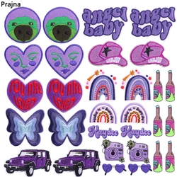 Parches bordados de dibujos animados para ropa, 5 piezas, Morado, para planchar, para coser, para manualidades, mariposa, coche, amor, corazón, arcoíris