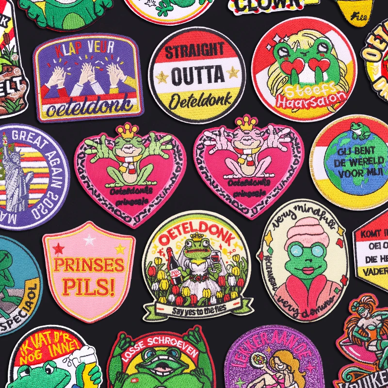 Parches bordados con emblema de Oeteldonk de Países Bajos para ropa, parches termoadhesivos para planchar rana de Carnaval, 2026