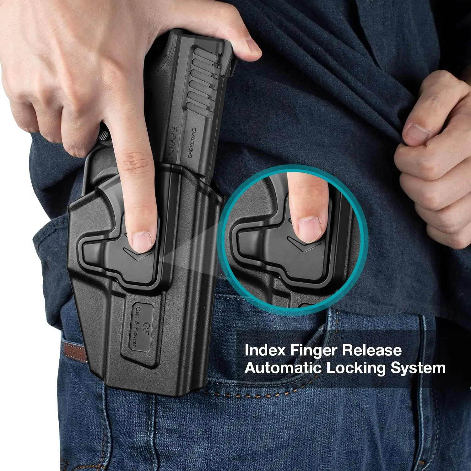 Para: funda de pistola Taurus TH9 / TH9C, funda OB, transporte de cintura exterior, retención de nivel II con liberación del dedo índice, mano derecha - imagen 4