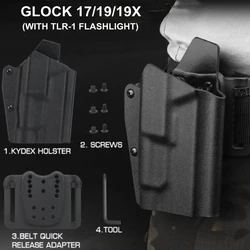 Funda para pistola Glock17 con soporte para linterna TLR-1, funda Kydex para G17/G19/G19x, adaptador de hebilla de liberación rápida, funda de cintura
