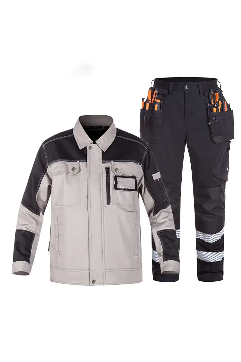 Ropa de trabajo, traje de algodón para hombre, soldador resistente al desgaste, antiescaldaduras, multibolsillos, antiestático, personalizable, trabajo de electricista de algodón P - imagen 4