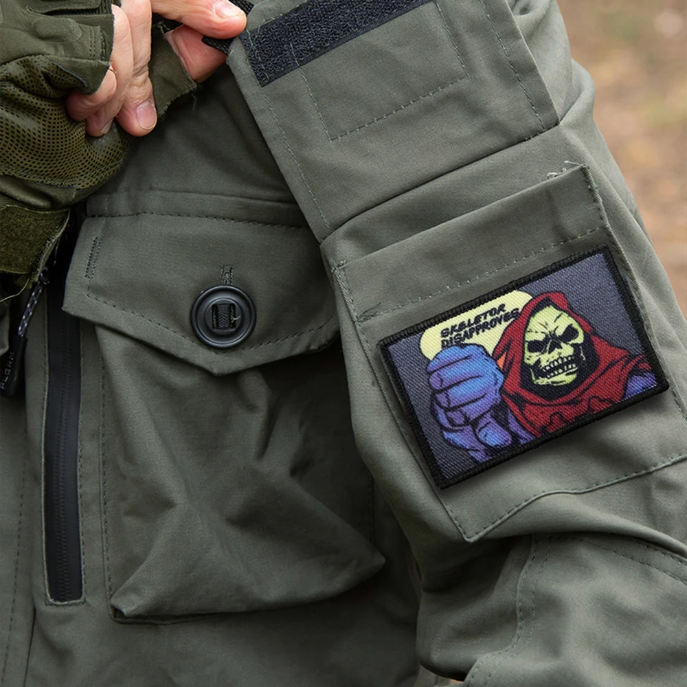 Esqueleto desaprueba parche táctico divertido cráneo gancho y bucle parches insignia de moral brazalete del ejército militar pegatinas para mochila - imagen 5
