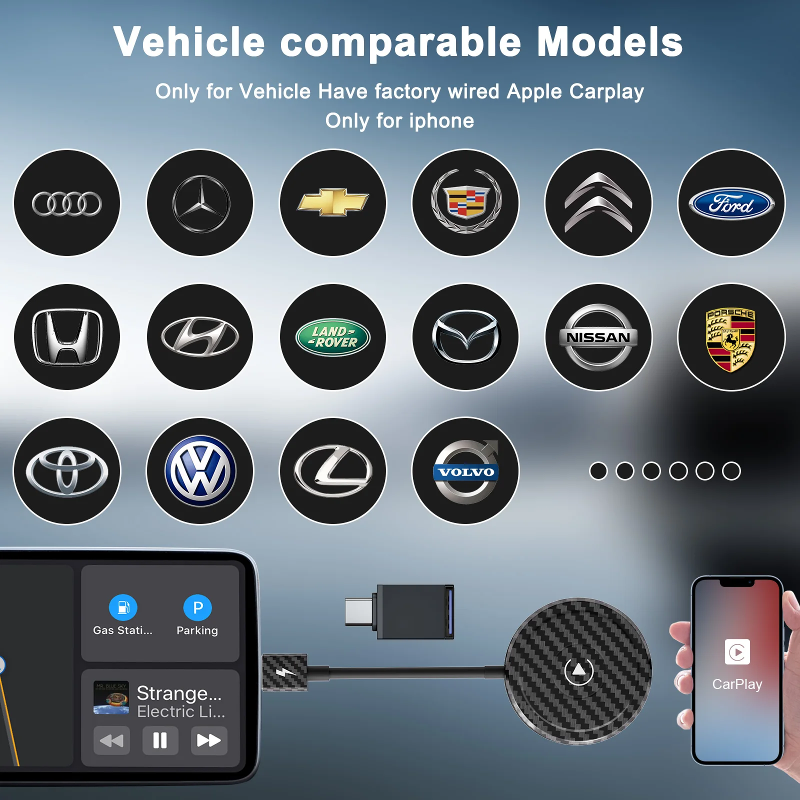 Adaptador inalámbrico CarPlay para coche, Dongle con cable de fábrica, compatible con coches de 2015 y iPhone iOS 10 + - imagen 5