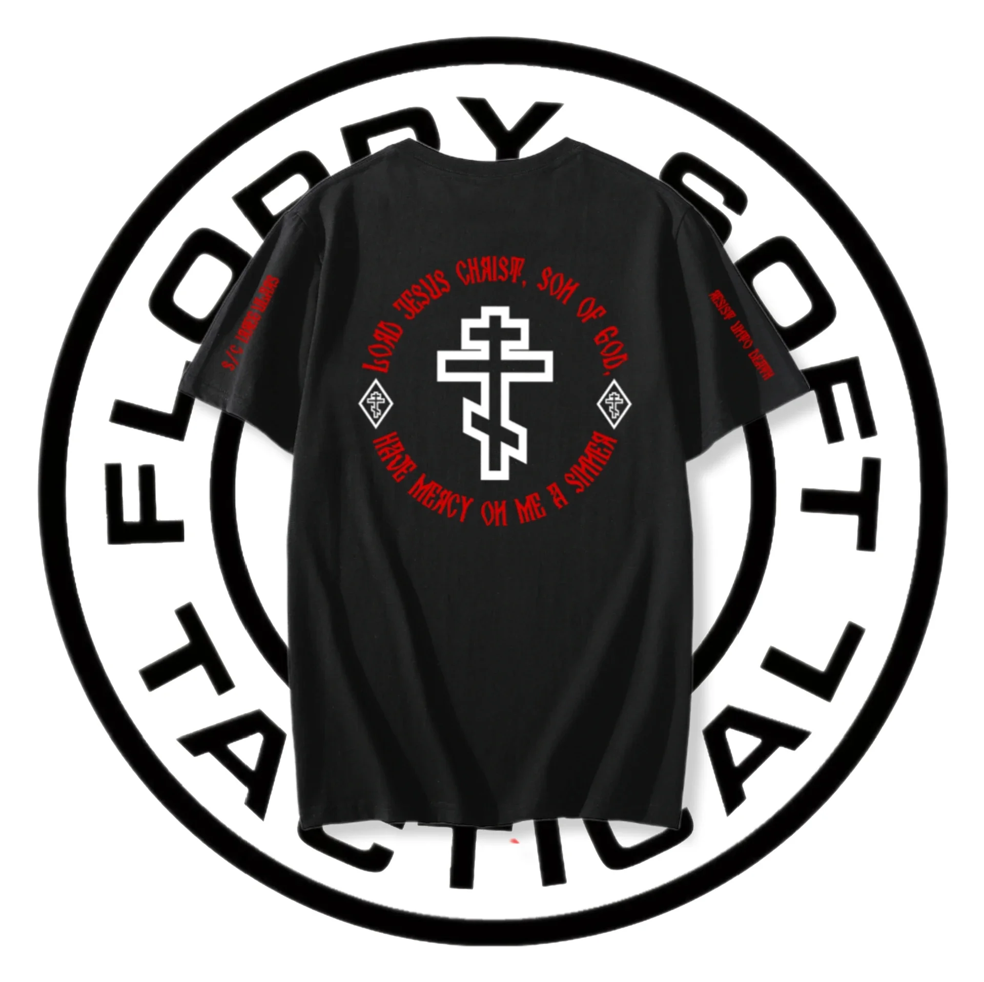 Camiseta de oración estampada irregular de gran tamaño de manga corta negra de manga corta