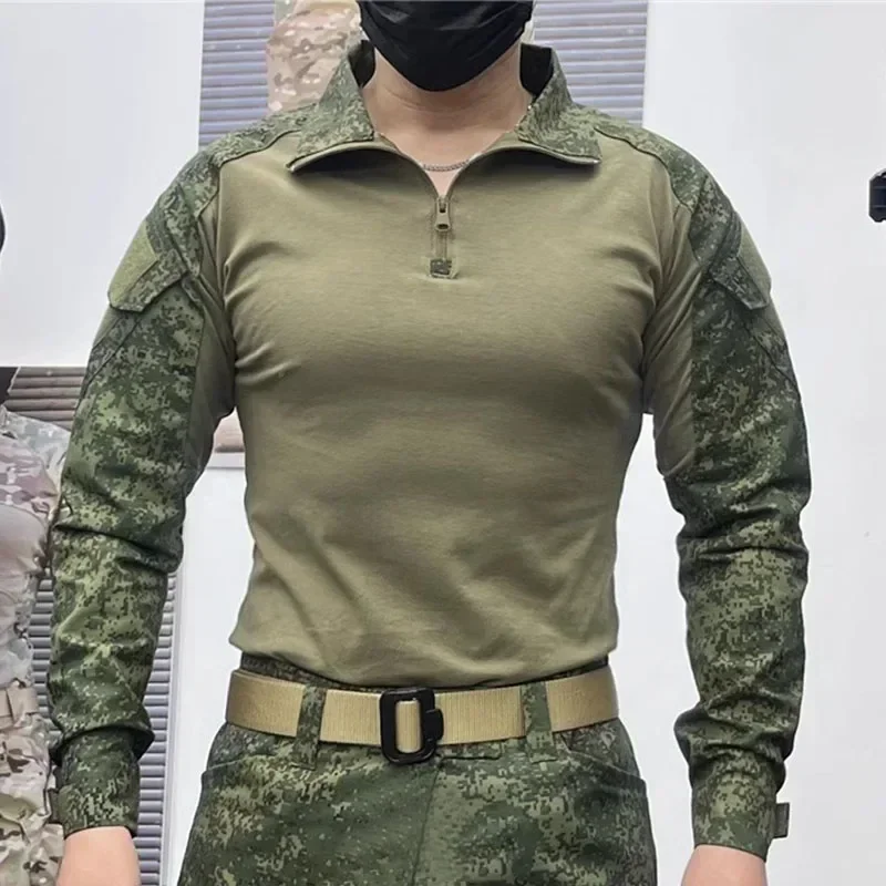 Conjunto de camuflaje de secado rápido para combate, Tops tácticos multibolsillos para hombre + pantalones Cargo resistentes al desgaste, traje, uniforme de entrenamiento de tiro en el campo - imagen 4