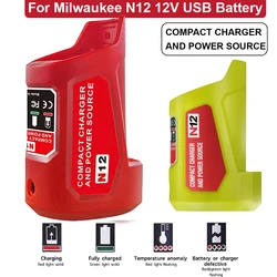 Adaptador de batería de iones de litio para Milwaukee M12, convertidor de cargador N12, adaptador de carga de energía USB, fuente de alimentación para teléfono móvil