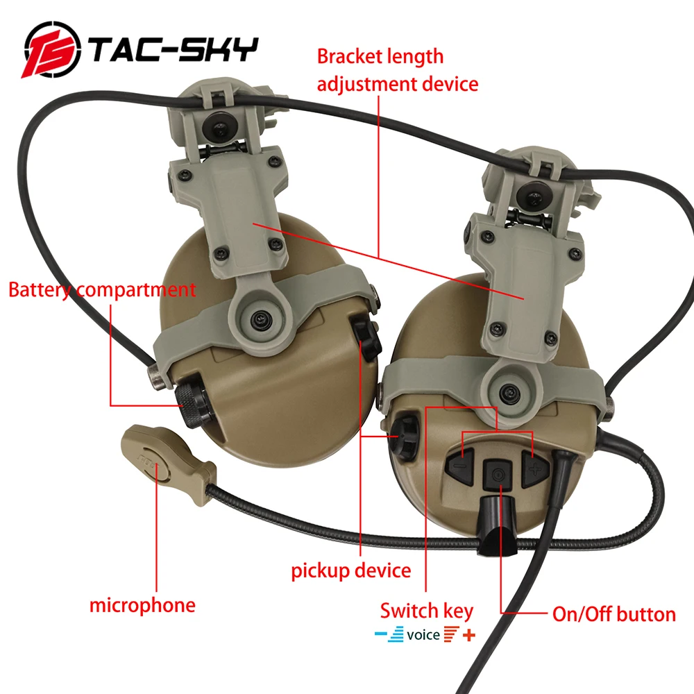 TS TAC-SKY auriculares tácticos ARC Rail adaptador soporte Sordin auriculares orejeras de silicona versión para caza al aire libre Airsoft deporte - imagen 4