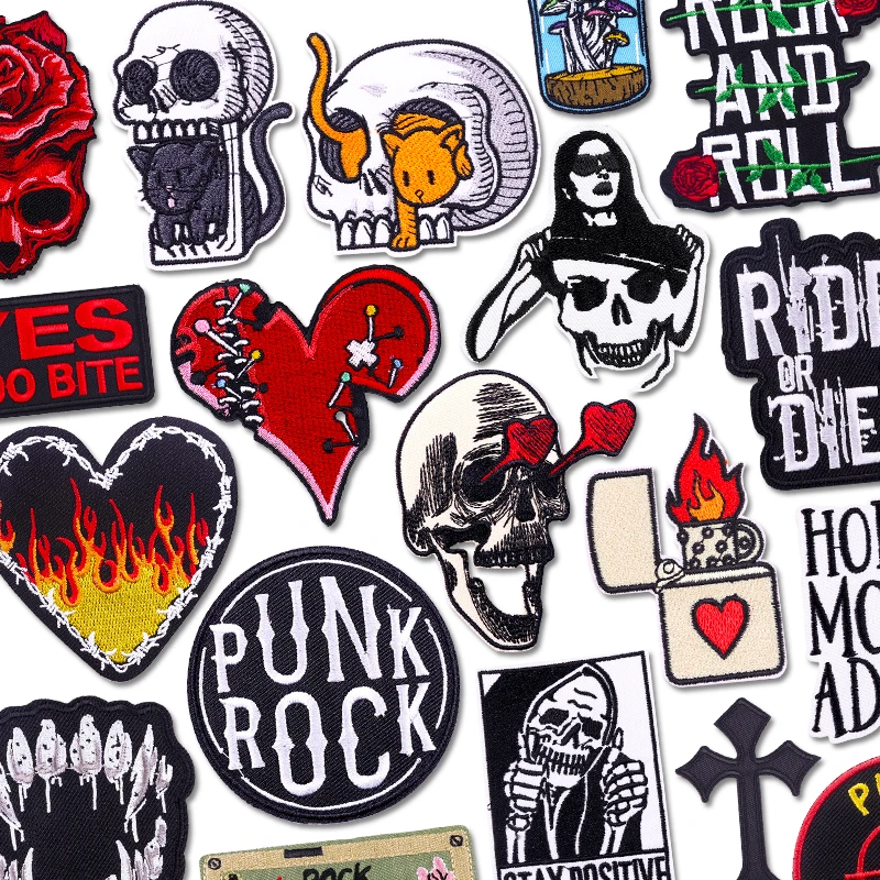 Parche bordado termoadhesivo esqueleto punk horror para ropa