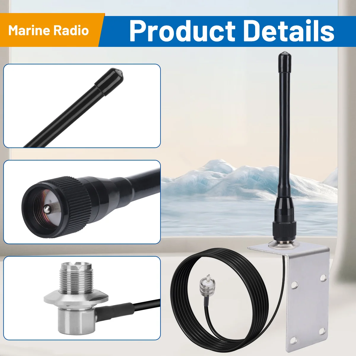 ABBREE X107M Antena de Radio Marina VHF PL-259 Conector 50W Potencia Máxima Alta ganancia con RG-58U Cable de baja pérdida para barco a enviar - imagen 5