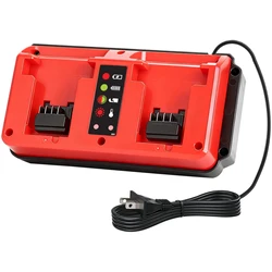 Estación de carga dual de batería de 18 V, 2 puertos compatibles con batería Milwaukee M18 de 18 V, mini cargador multivoltaje de entrada 100-240 V