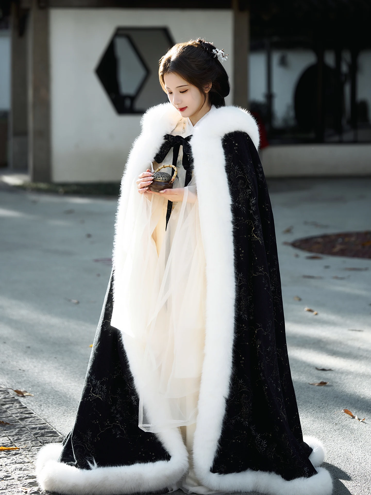 Capa gótica con capucha Hanfu, capa larga con forro polar, fantasía Medieval, Cosplay, actuación de fotografía - imagen 4