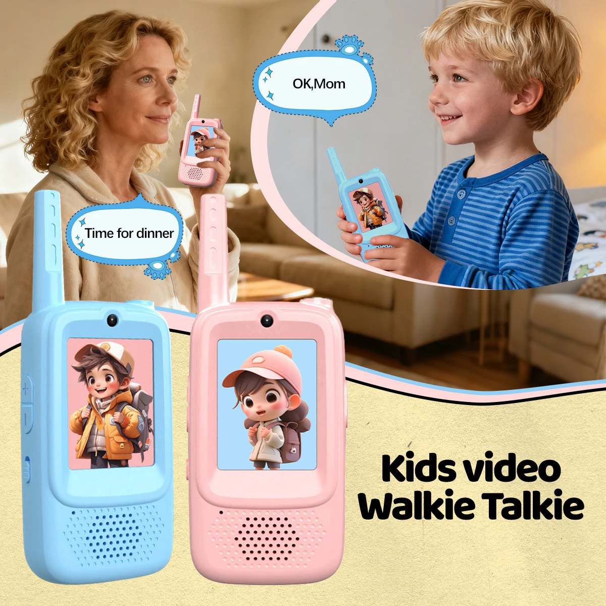Walkie Talkie de juguete para niños AIRITON JK300/JK200, videoportero divertido, pantalla grande con funciones de mejora, Radio de comunicación, 2 uds.