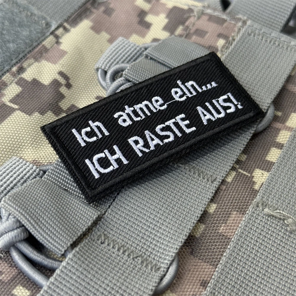 "Ich Atme Ein... ¡ICH RASTE AUS!" Parche insignia de moral táctica parches de gancho y bucle bordados pegatina de mochila militar táctica - imagen 5