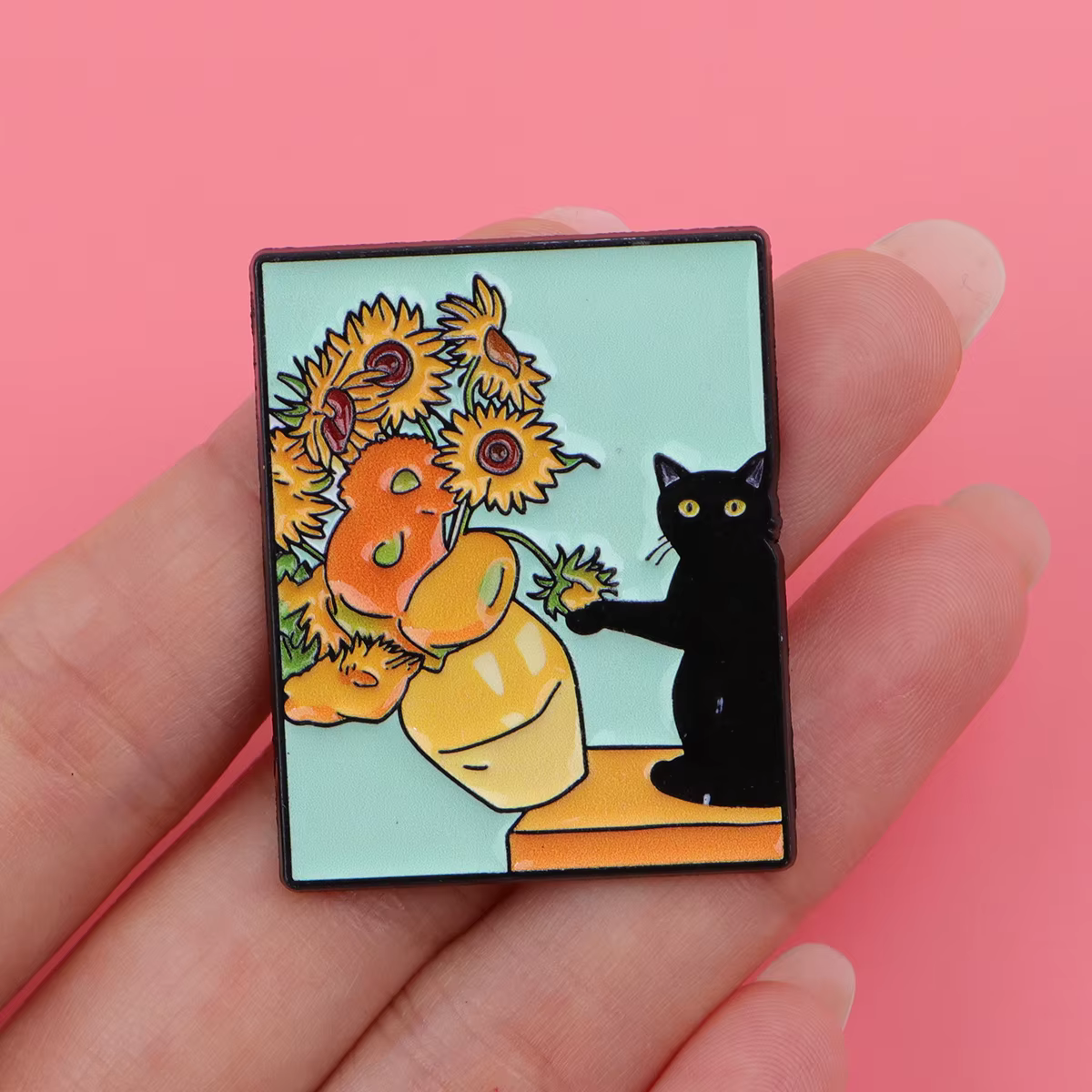 Pin esmaltado gato alienígena OVNI – Insignia Van Gogh para solapa - imagen 4