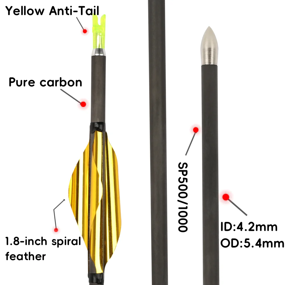 Flechas de carbono puro para caza con punta de acero inoxidable 4,2 mm - imagen 2