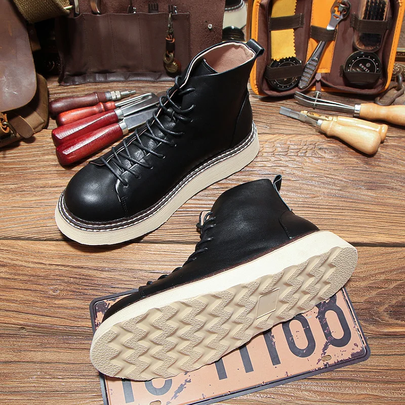 KOWM-zapatos de senderismo de piel de vaca para hombre, zapatillas impermeables para exteriores, botas informales para herramientas, zapatos tácticos, botas para caminar y cazar - imagen 3