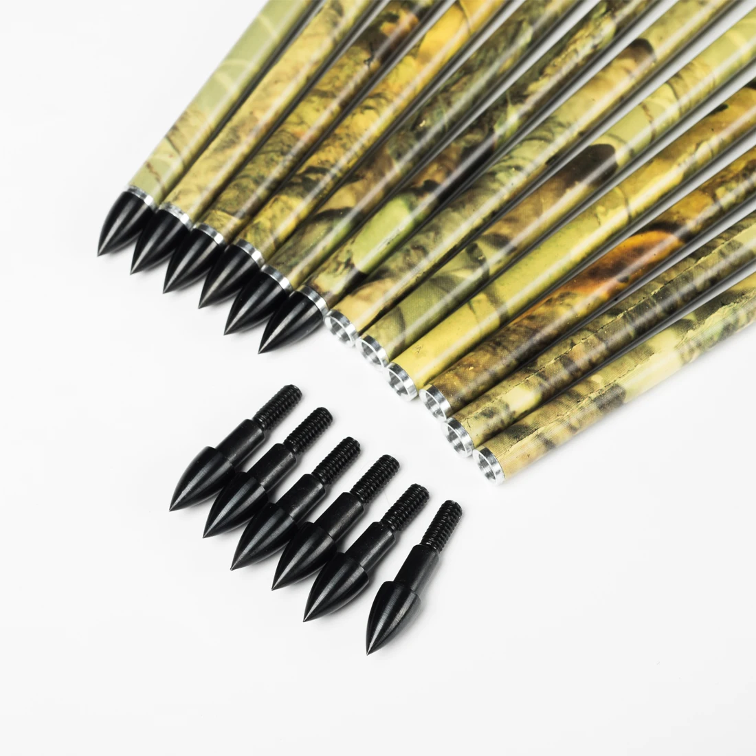 12 Uds Linkboy carbono camuflaje flecha verde ID6.2mm Sp300-600 5 pulgadas pluma de pavo 75gr puntas compuesto arco tradicional caza - imagen 5