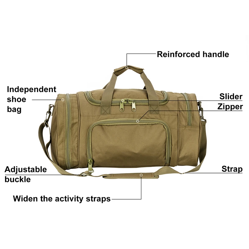 LQAMRY 40L bolsa de viaje táctica para hombre, bolso de exterior, bolsas de equipaje deportivo, gimnasio de fin de semana, senderismo, bolsa de senderismo con compartimento para zapatos - imagen 3