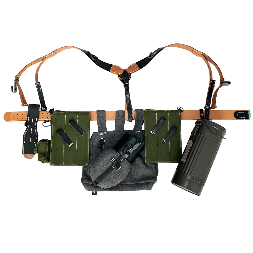 Equipo de combate alemán de la Segunda Guerra Mundial, bolsa P38 P40, combinación de cuero, colección de engranajes de soldado, recreaciones de guerra, mochila táctica - imagen 2
