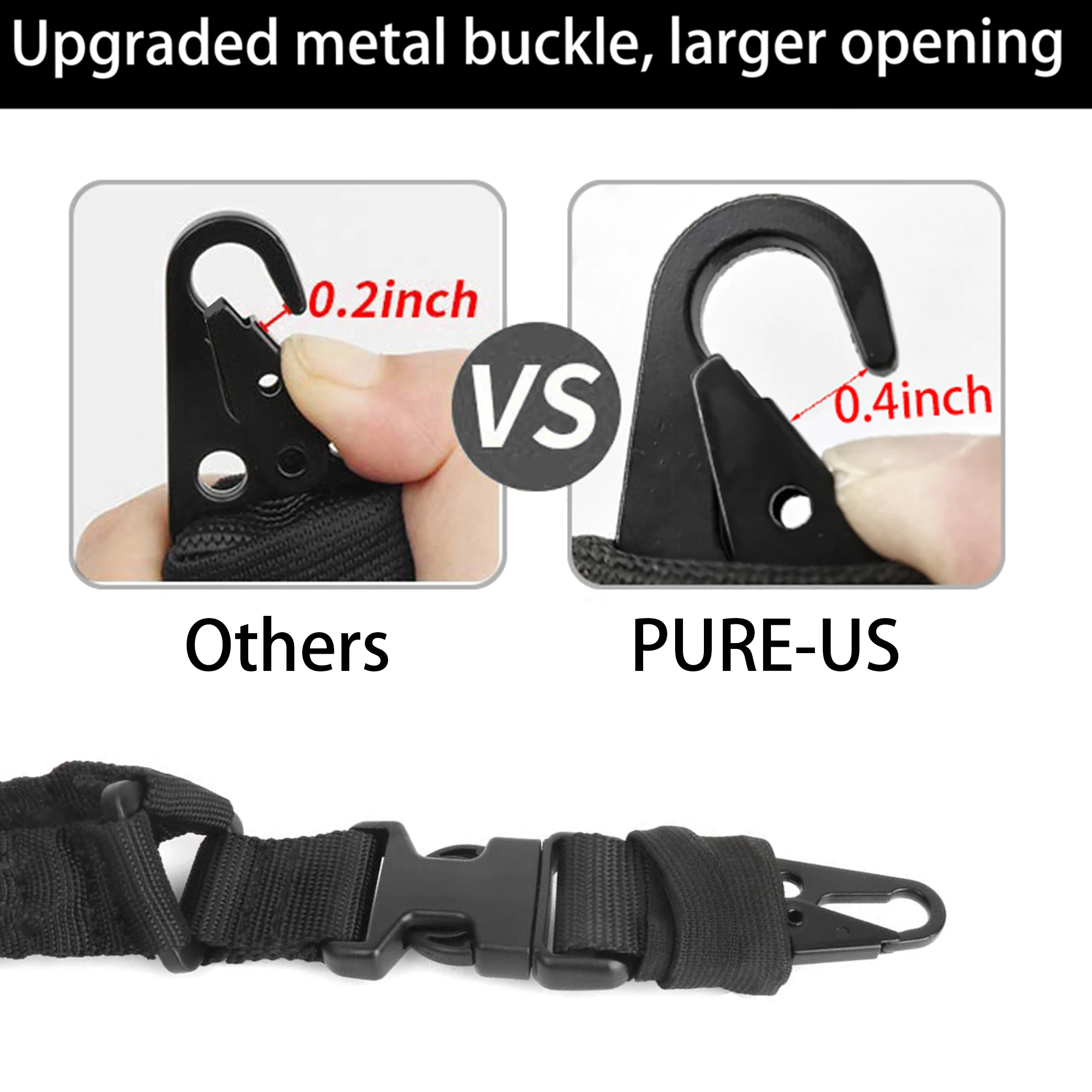 Eslinga duradera con gancho de metal, eslinga tradicional de longitud de ajuste rápido para exteriores, negro, verde, caqui - imagen 3