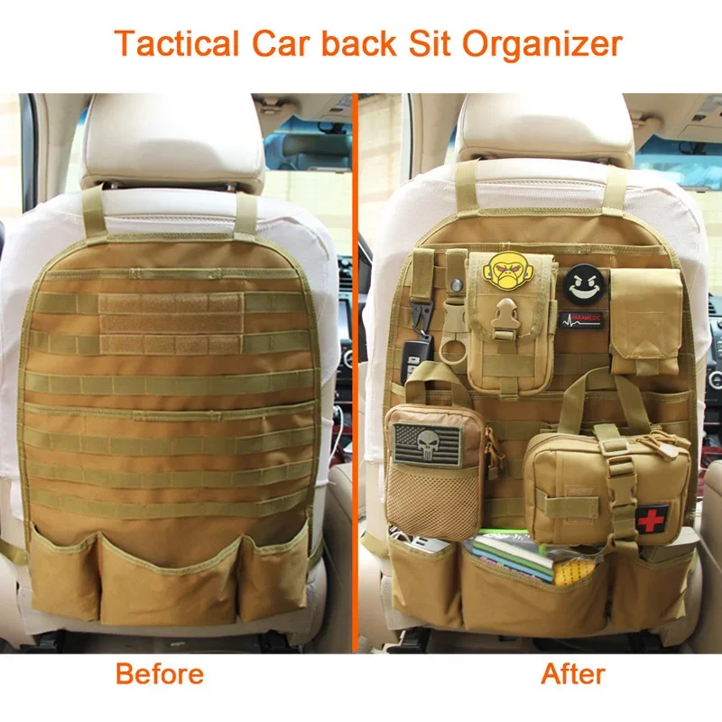 Panel organizador trasero de asiento de coche MOLLE táctico Universal, Kit Protector de cubierta de asiento de vehículo, estera de almacenamiento, accesorios para coche color tostado - imagen 2