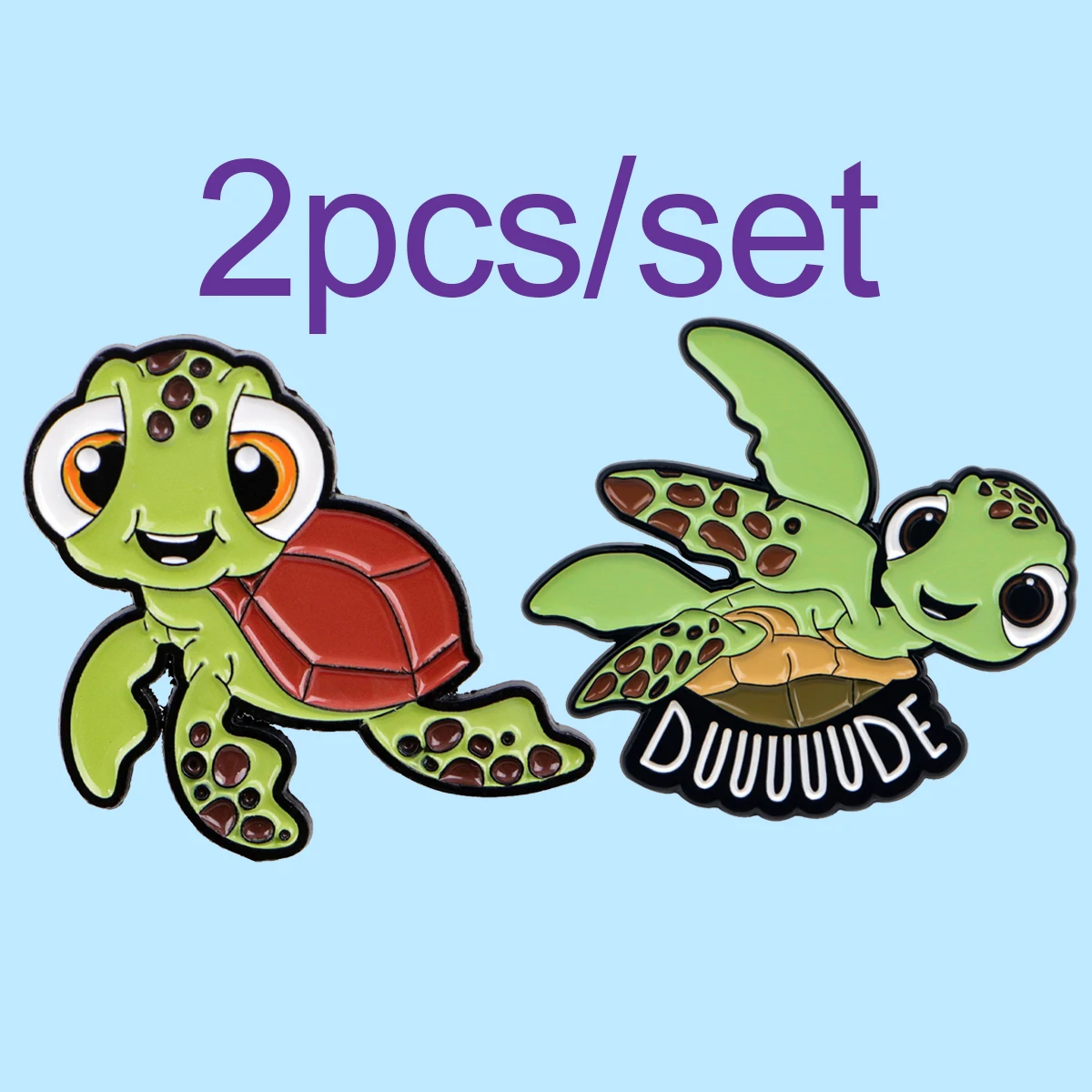 2 unids/set lindo alfileres esmaltados de tortuga marina broche de animales de dibujos animados Pin de solapa de Metal insignia mochila accesorios joyería regalos para amigos