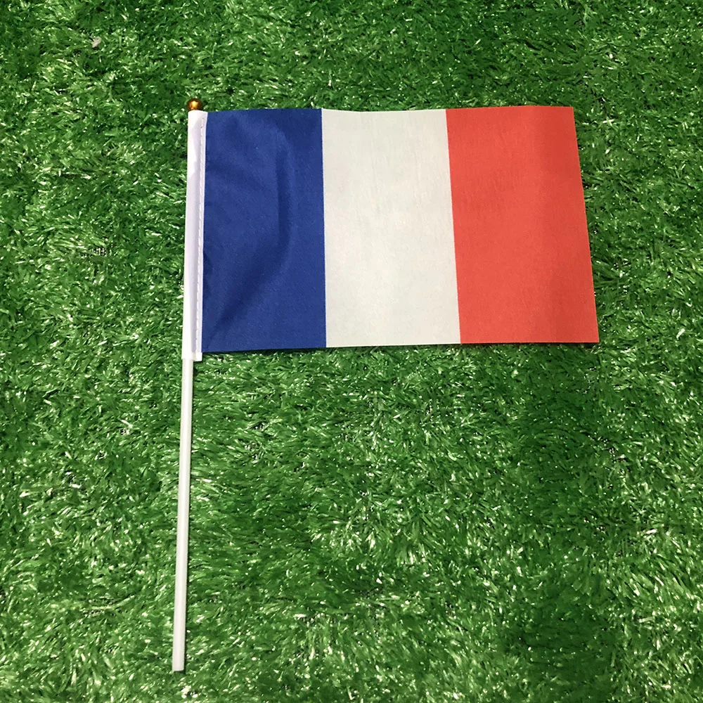 SKY FLAG 14x21cm Bandera ondulada a mano de Francia con poste de plástico, pancarta de poliéster para decoración
