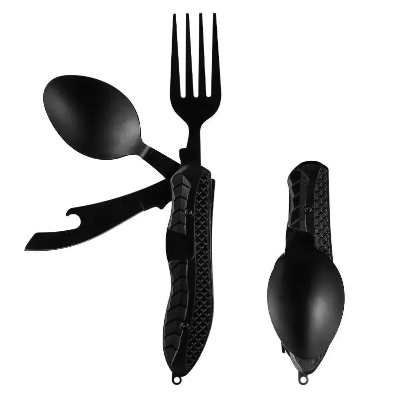 Utensilios para acampar al aire libre, cuchara plegable portátil de acero inoxidable, tenedor, cuchillo, abridor de botellas, conjunto combinado, cubiertos, vajilla, multiherramienta - imagen 3