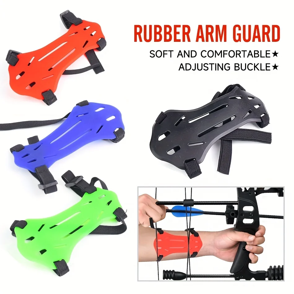 Protector de brazo de tiro con arco de silicona de 4 colores, arco recto dibujado, protector de tiro con arco tradicional, accesorios protectores con hebilla ajustable