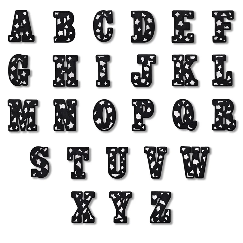 Parches de letras en blanco y negro para ropa, alfabeto de A-Z, nueva pegatina bordada, planchado para DIY, parche con nombre, bolsa, decoración de regalo