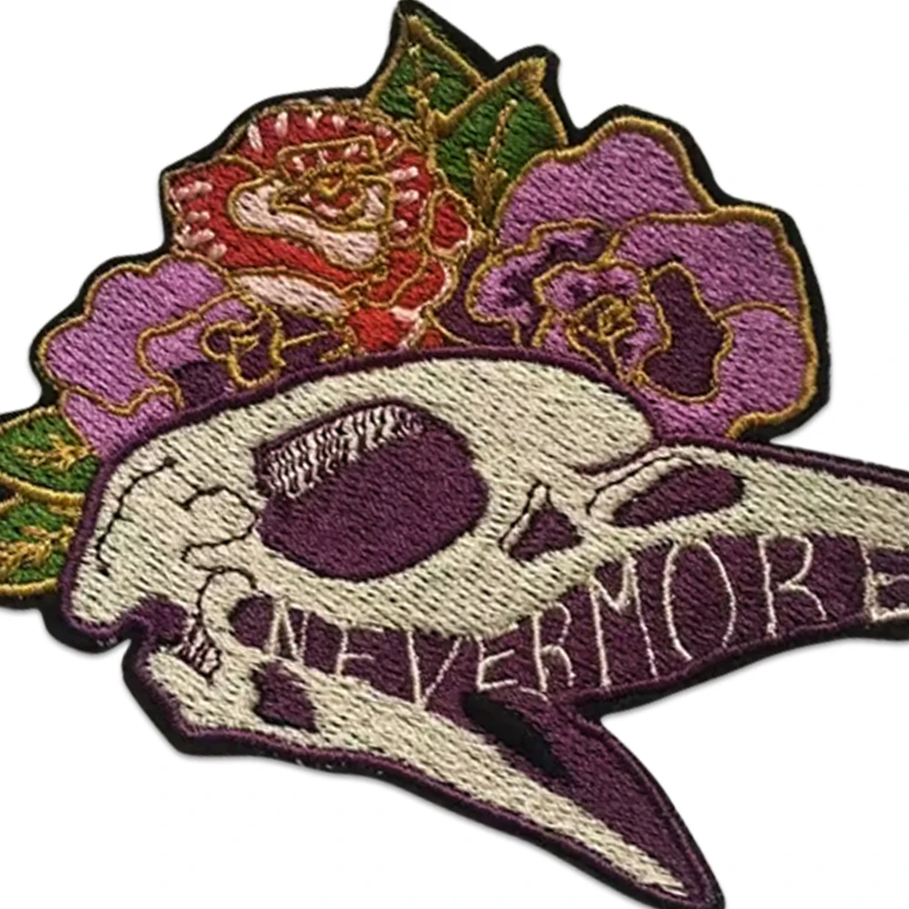 Nunca más parches bordados de calavera con flores, insignia para planchar, parches bordados para ropa, sudaderas, mochila, chaquetas, balancín - imagen 4
