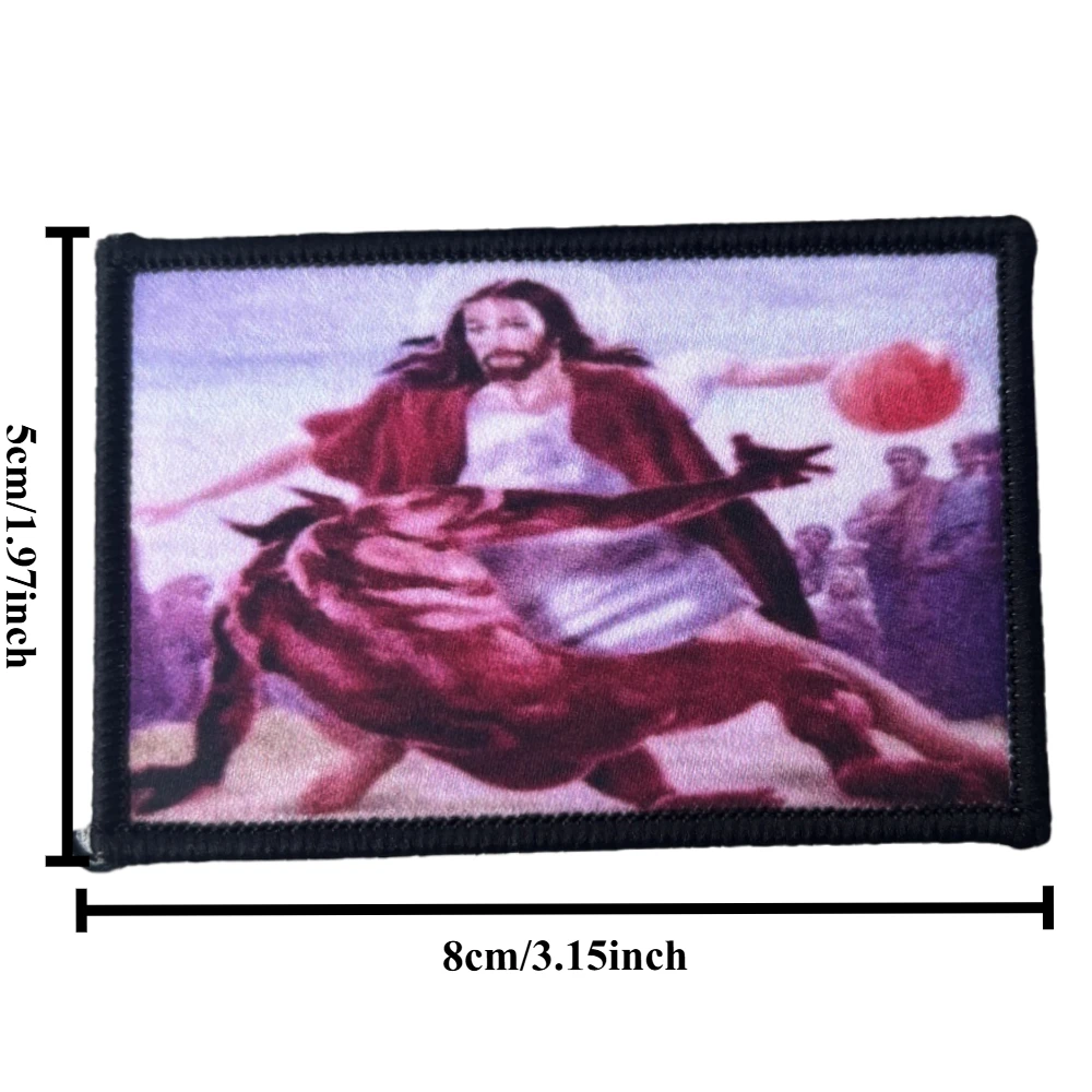 Parche estampado de Jesús Crossing The Devil Morale, emblema militar, insignias de gancho y bucle, pegatinas tácticas personalizadas del ejército divertido - imagen 2