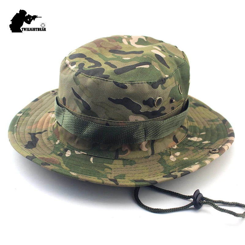 Sombreros Boonie de camuflaje al aire libre, sombrero de pescador de alta calidad, sombrero de cubo informal, caza, senderismo, pesca, gorra de escalada, 26 colores, MF23