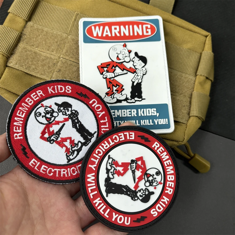 Parches tácticos de PVC para niños, pegatinas de mochila, insignia de moral militar, recordatorio de advertencia, gancho y bucle divertido - imagen 3