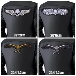 Parche grande de ala de calavera para motociclista Punk, parches bordados en la espalda para motocicleta, parches para planchar para ropa, chaquetas de cuero, insignias para coser