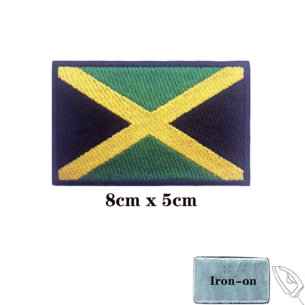 Parches de bandera de Jamaica, brazalete, parche bordado, gancho y bucle, insignia bordada con hierro, raya militar - imagen 2