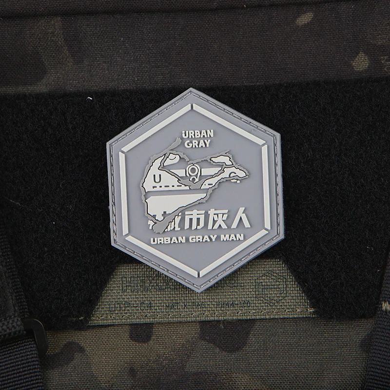 Parches de PVC 3D para hombre, insignia táctica hexagonal para ropa, mochila, decoración artesanal, gris urbano - imagen 2