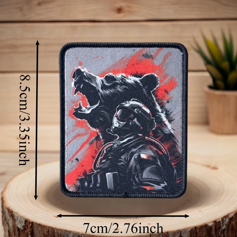 Parche con estampado de oso rugiente y guerrera, chaleco táctico, insignia de moral con gancho y bucle, pegatinas decorativas para mochila, parches para brazalete para ropa - imagen 3