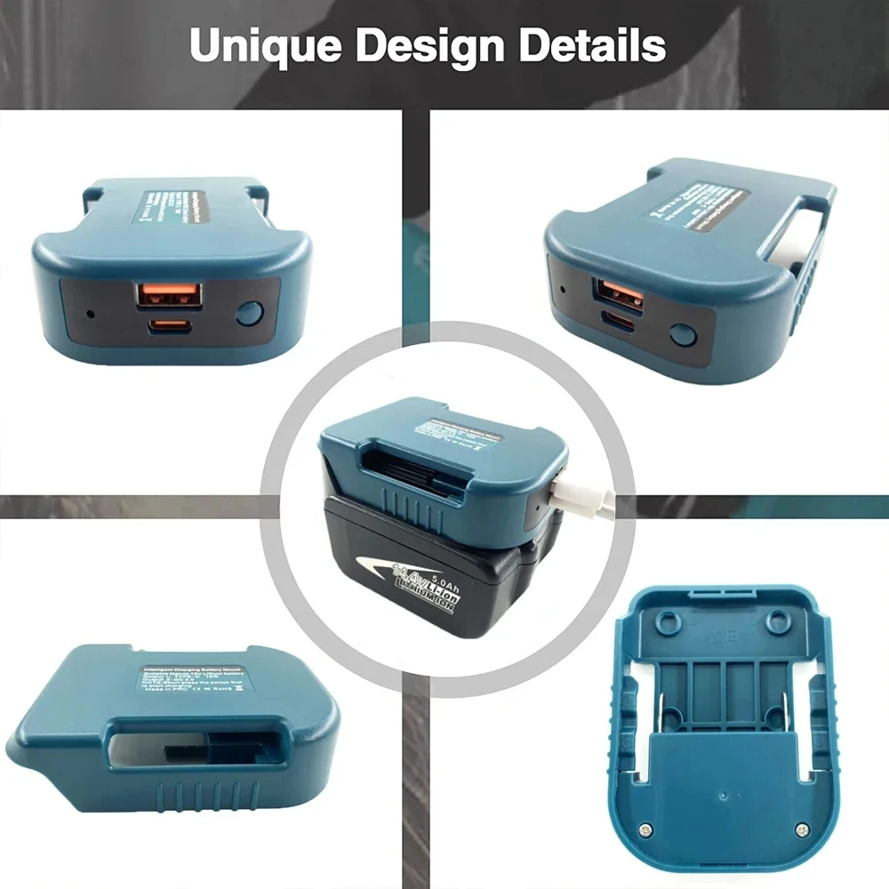 Adaptador de batería de carga inteligente Compatible con Makita/ Dewalt /Milwaukee 18V Li-ion con soporte de batería USB tipo C - imagen 3